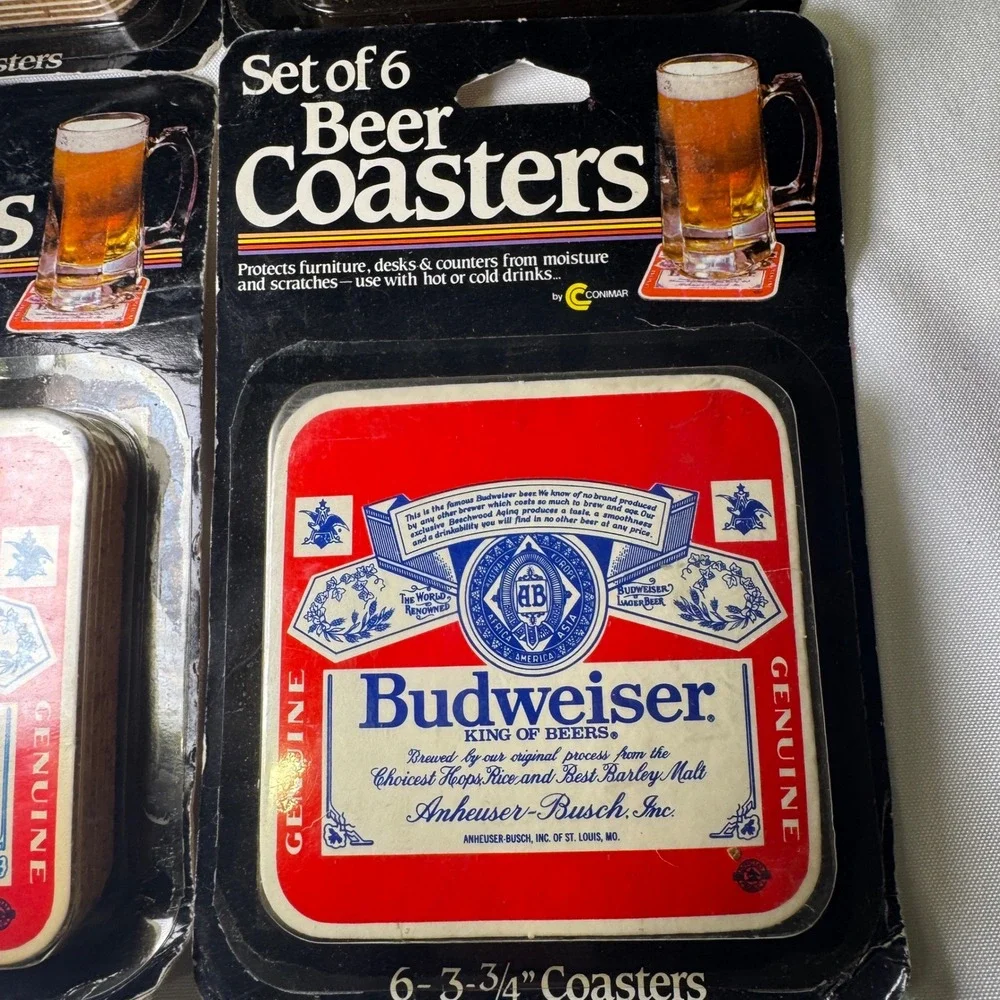 Vintage Budweiser Beer Coasters Set of 24 New Old Stock Cork Backed Conimar 4pk